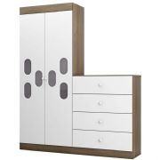 Roupeiro com C�moda Infantil cor Branco e Wengue